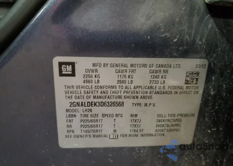 2013 Chevrolet Equinox Lt from USA, damaged, VIN 2GNALDEK3D6326568